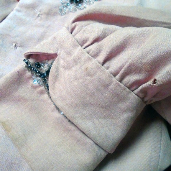 50s Pink Jacket with Rhinestones & Beading -- DAMAGED 1950s VINTAGE - Picture 7 of 12
